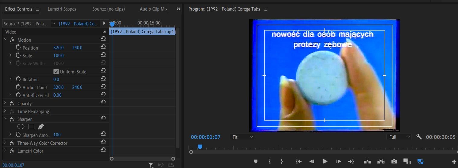 2021-10-30 1111 hours (Sharpen Effect Applied to Commercial for Corega Tabs from 'Stare polskie reklamy (1992),' Helped Video Appear Crisper)