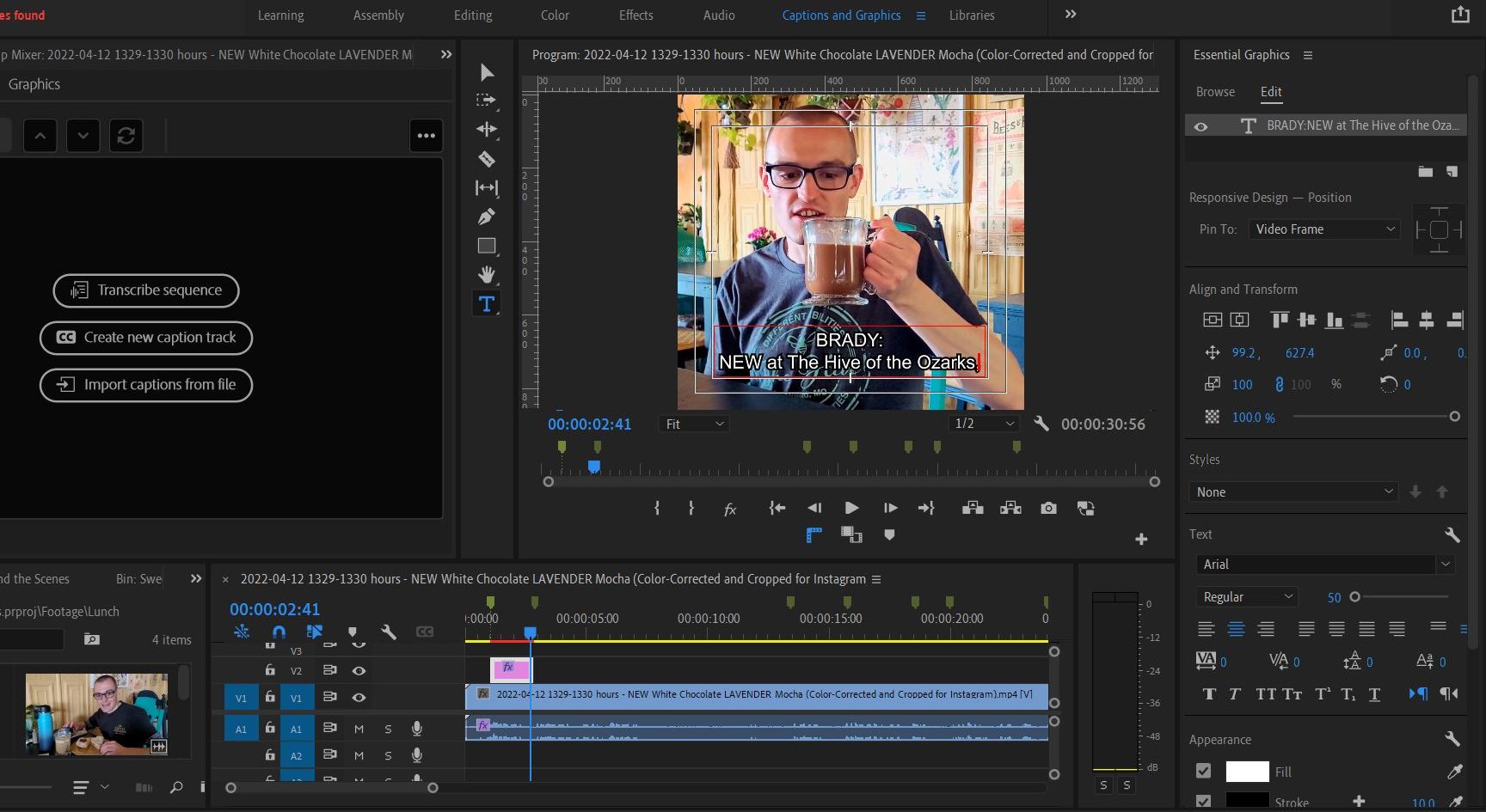 2022-04-13 1415 hours (Beginning to Insert Subtitles on the Video about The Hive's NEW White Chocolate Lavender Mocha)