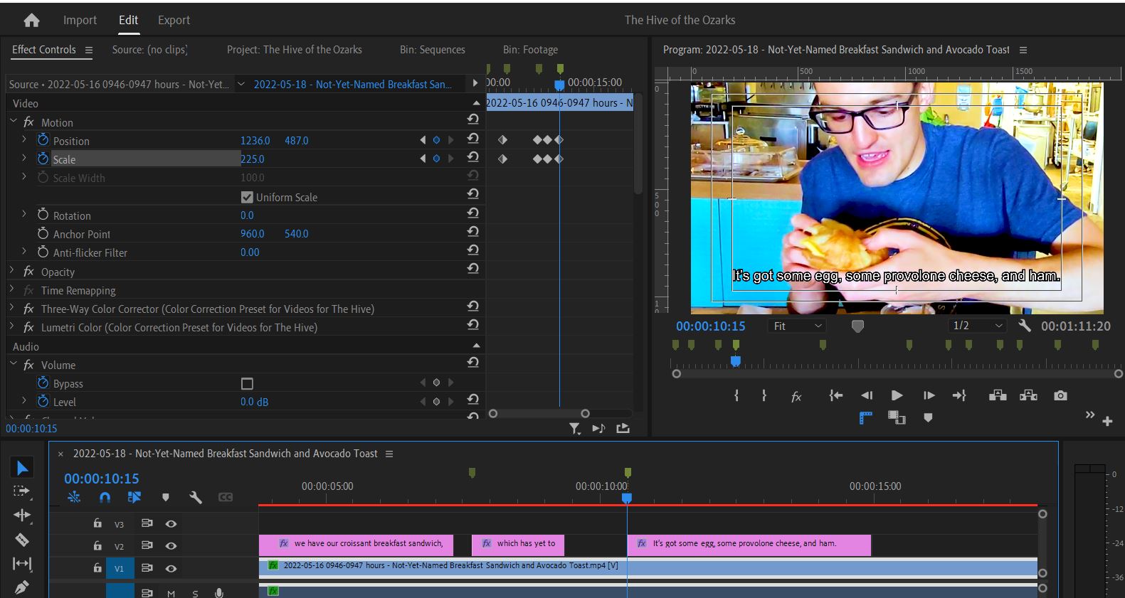 2022-05-18 1050 hours (Beginning to Zoom In and Re-Position Breakfast Video to Focus on Each Food Item)