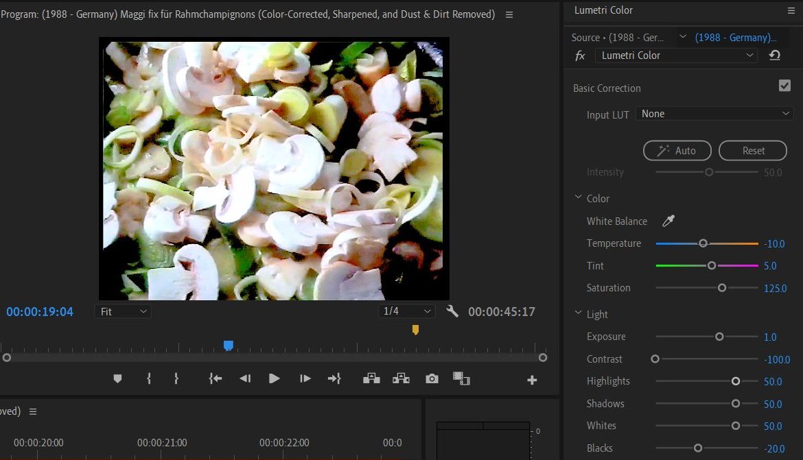 2022-06-14 2322 hours (Continuing to Experiment Color-Correction to Shot of Rahmchampignons Cooking)