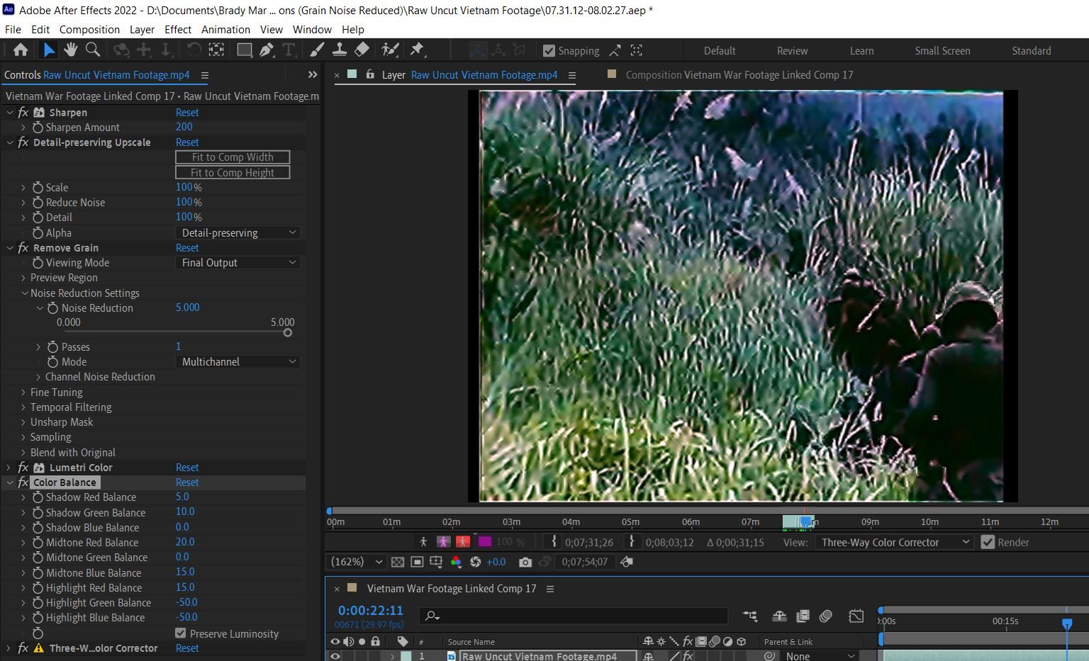 2022-08-14 1831 hours (Trial and Error Reducing Noise Grain and Adjusting Color-Correction on After Effects)