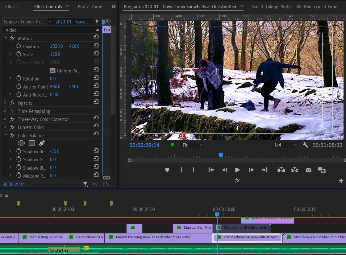 2023-01-14 1706 hours (Zoomed In Saturated Shot 'Friends throwing snowballs at each other')