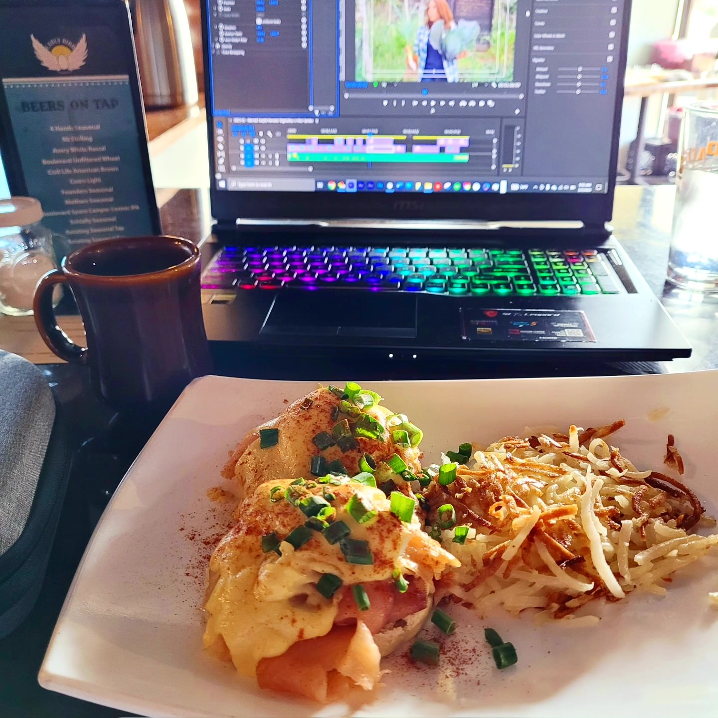 2023-03-07 0935 hours - Brady works on his 7th Demo Reel Continuity Edit during his Lunch at Early Bird Breakfast Pub