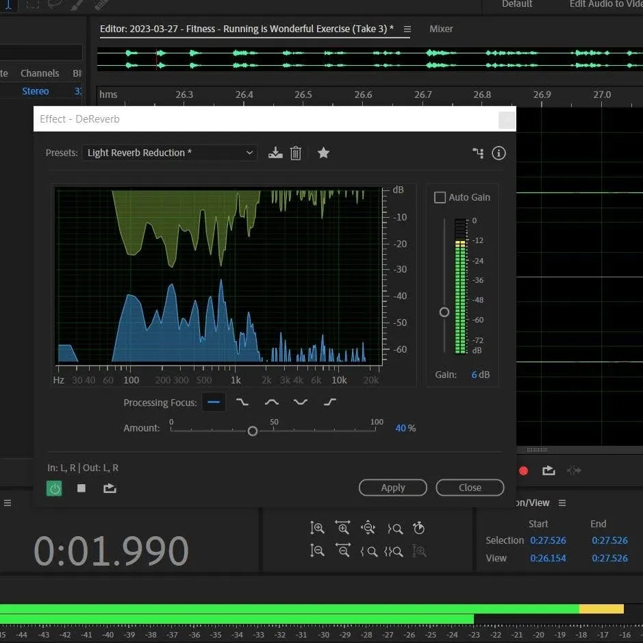 2023-03-27 1954 hours (Enhancing Recorded Script - Trial and Error Reducing Reverb in hopes to Make Narration Sound More Natural on Adobe Audition)