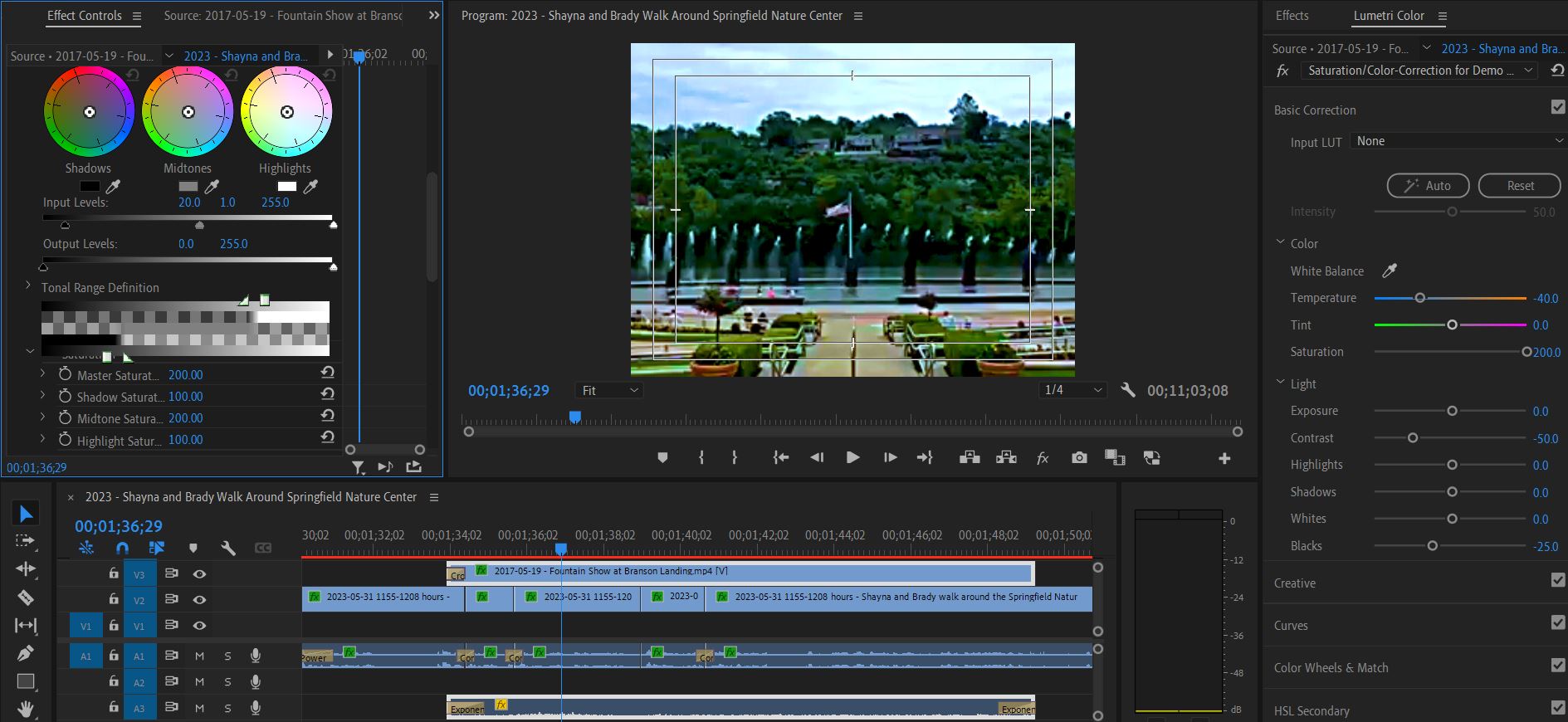 2023-07-12 1922 hours (Trial and Error Saturating & Color-Correcting Archived Shot of Branson Landing Fountains)