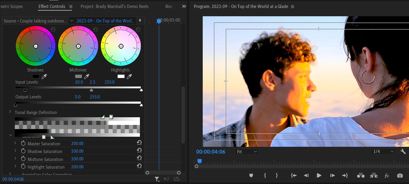 2023-09-08 1905 hours (Trial and Error Color-Correcting Saturated Shot 'Couple talking outdoors' to Save Man's Skin Tone from Oversaturation)