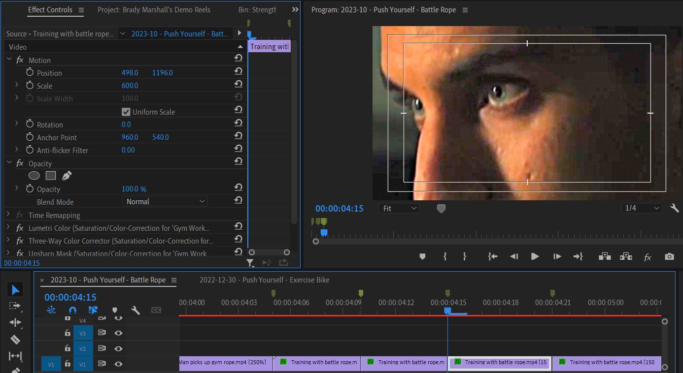 2023-10-18 2058 hours (Zoomed In Saturated Shot 'Training with battle rope' Each of 3 Beats for Dramatic Effect)