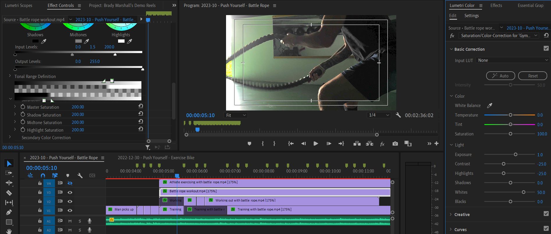2023-10-19 1534 hours (Trial and Error Color-Correcting Saturated Shot 'Battle rope workout' to Match Other Shots)