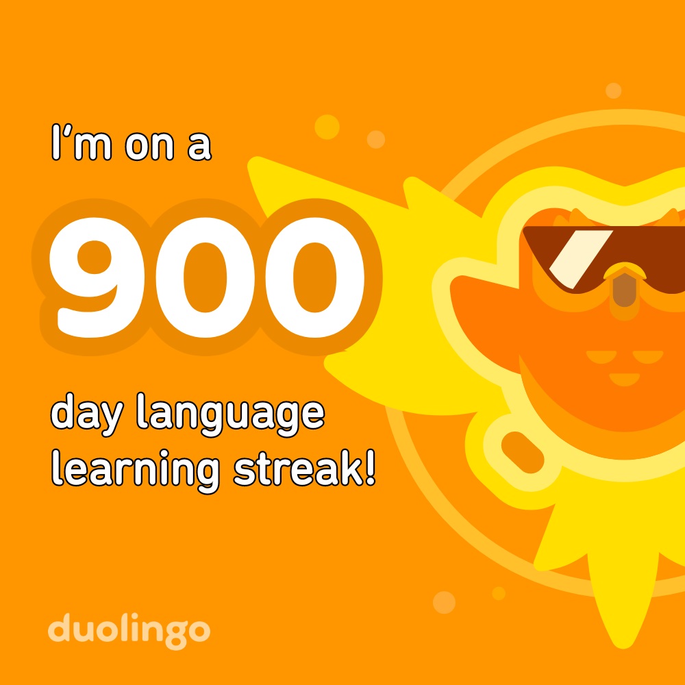 2023-12-28 0810 hours - Brady Marshall's 900-Day-Streak on Duolingo