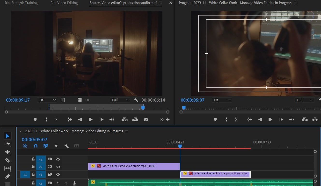 2023-11-15 2004 hours (Trimmed and Dragged 'Video editor's production studio' for Continuity Flow to 'A female video editor in a production studio')