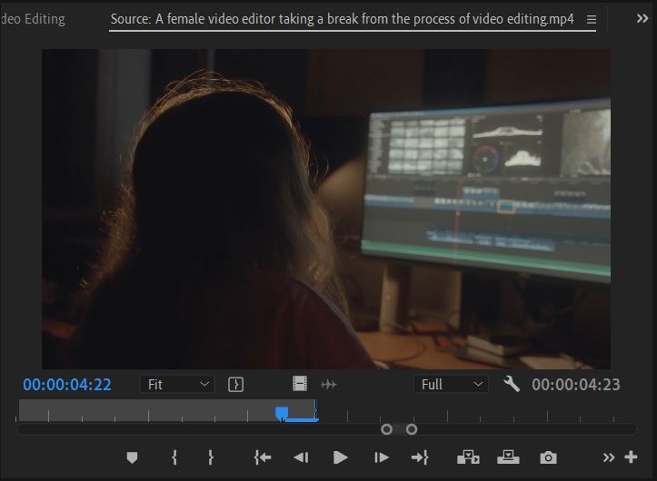 2023-11-16 1813 hours (Marked Out Point on 'A female video editor taking a break from the process of video editing' to End Between Editor Taking Off Headphones and Leaving the Desk)