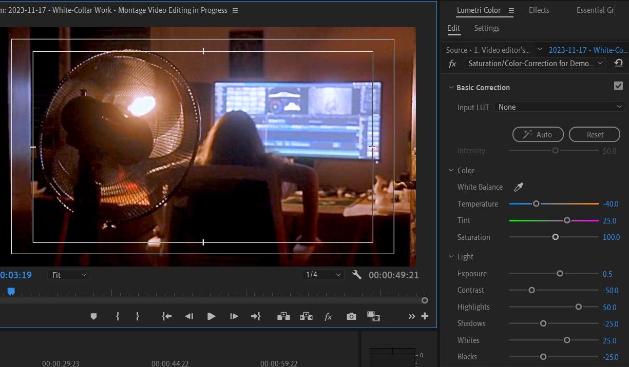 2023-11-16 2025 hours (Color-Correcting 'Video editor's production studio' to Help Video Editor's Hair Appear More Visible)