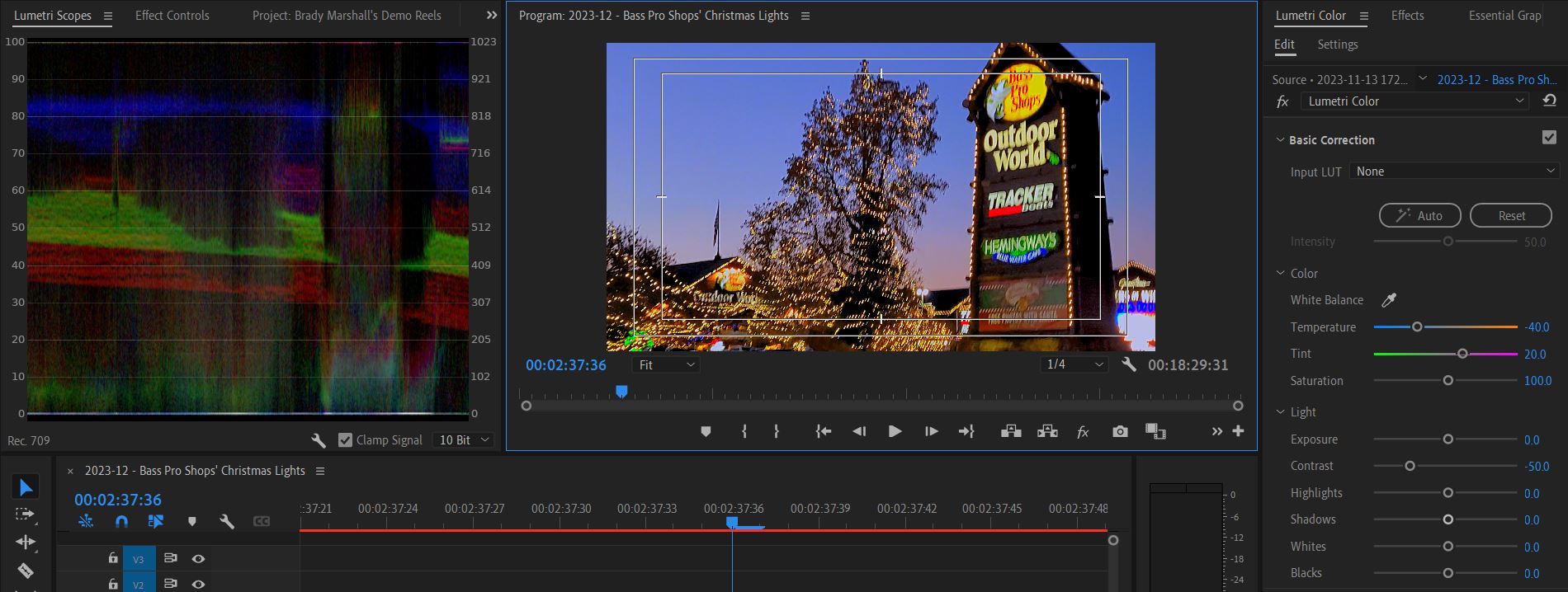 2023-12-07 1958 hours (Trial and Error Color-Correcting Saturated Shot of Christmas Lights at Bass Pro Shops)