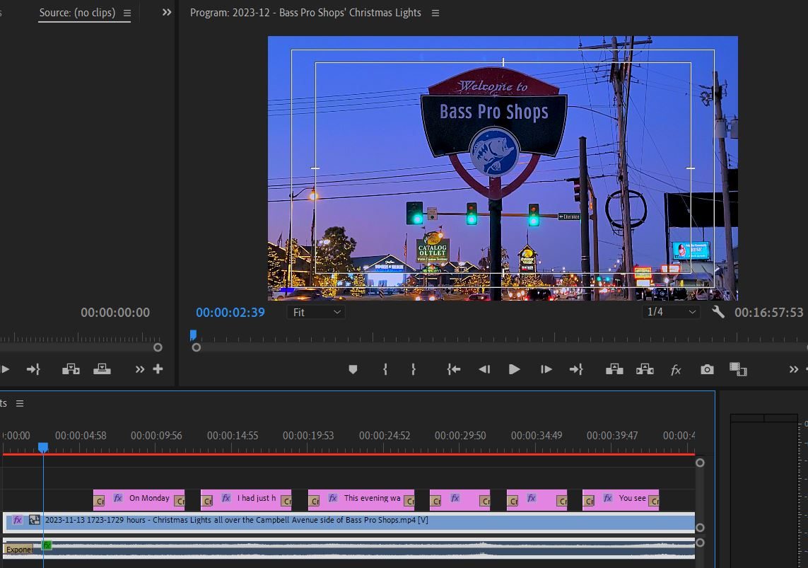 2023-12-08 1815 hours (Further Trimmed First Shot to Start with the Sign 'Welcome to Bass Pro Shops,' and Dragged Introductory Subtitles to After Passing the Sign)