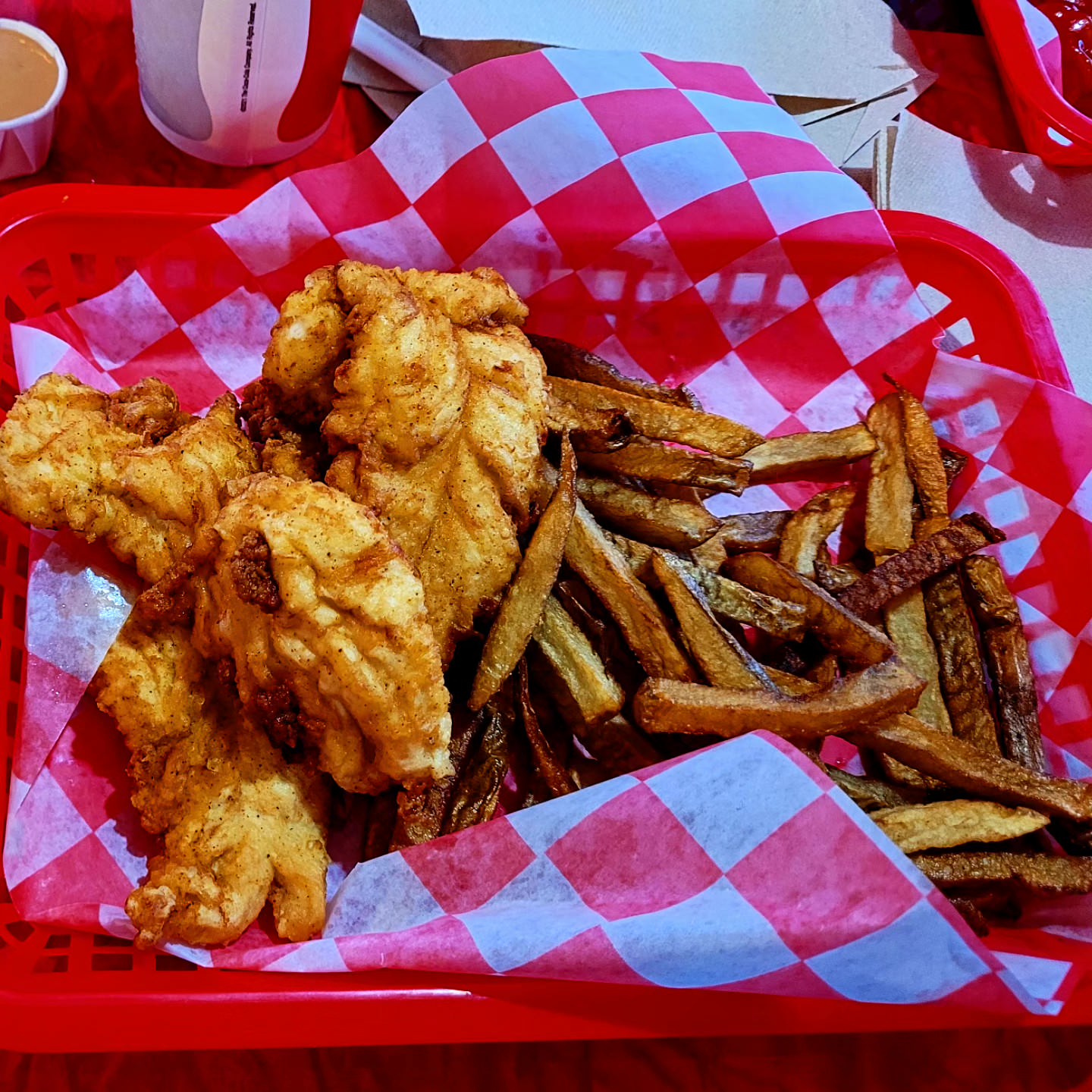 2024-01-06 1537 hours - Chicken & Fries with Cheese Sauce at Red's Giant Hamburg
