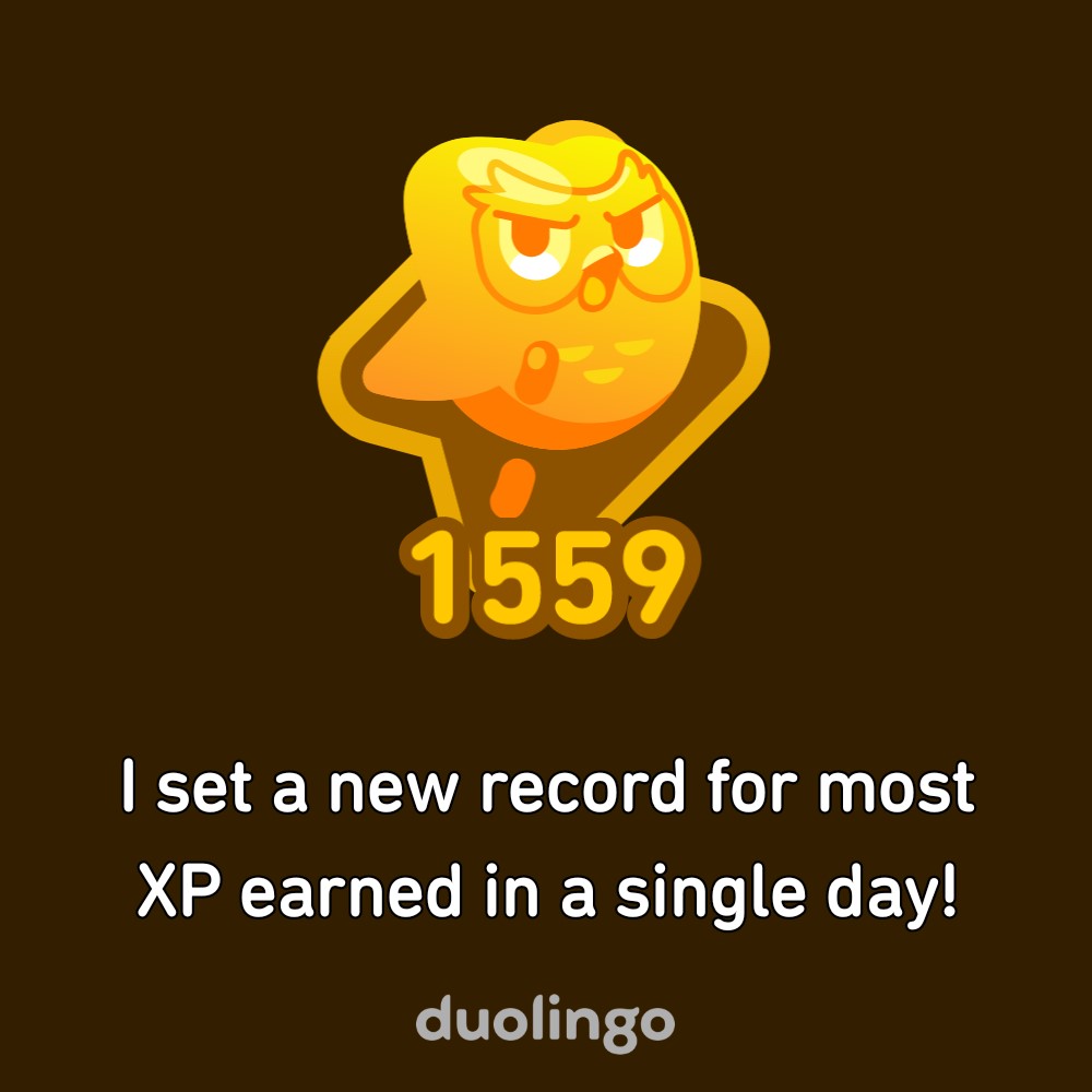 2024-01-24 2057 hours - Brady Marshall's NEW RECORD on Duolingo - 1,559 XP