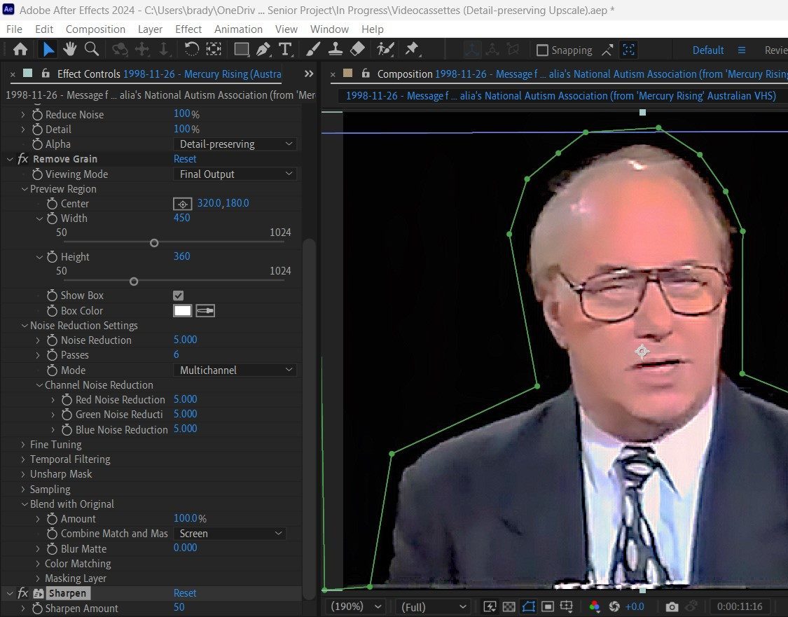 2024-02-24 1805 hours (Trial and Error Further Sharpening & Removing Grain Noise on Adobe After Effects)