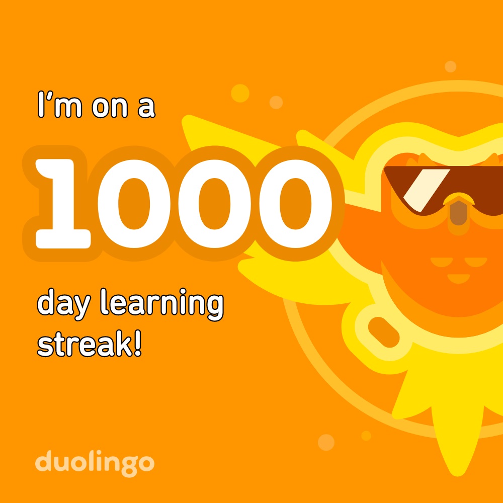 2024-04-07 1534 hours - Brady Marshall's 1,000-Day-Streak on Duolingo
