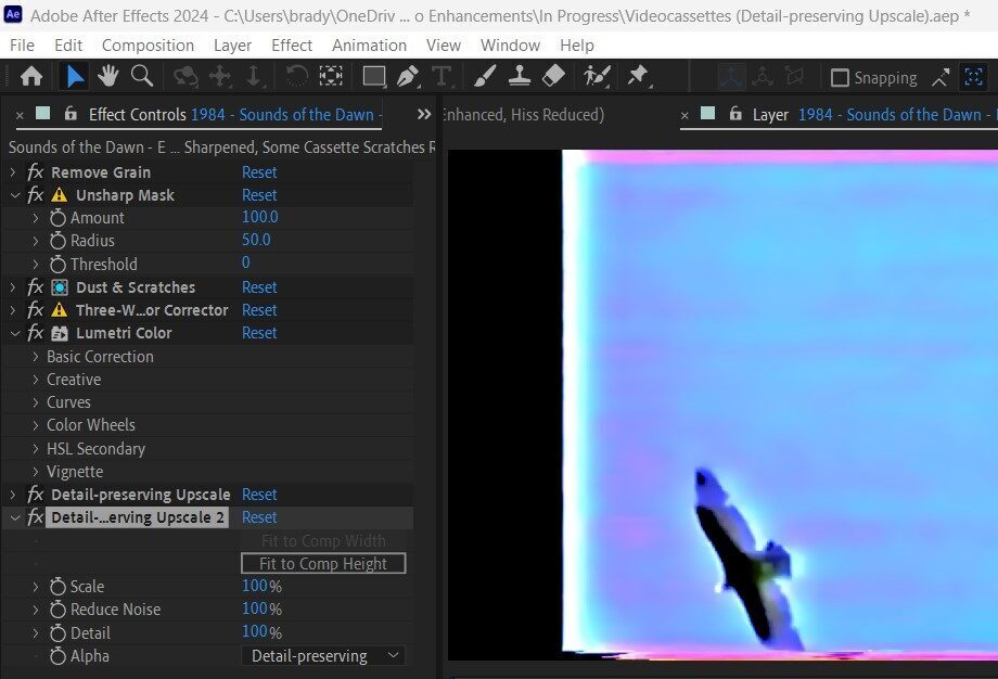 2024-05-24 1909 hours (Trying to Remove Pink & Purple Cassette Noise on After Effects)