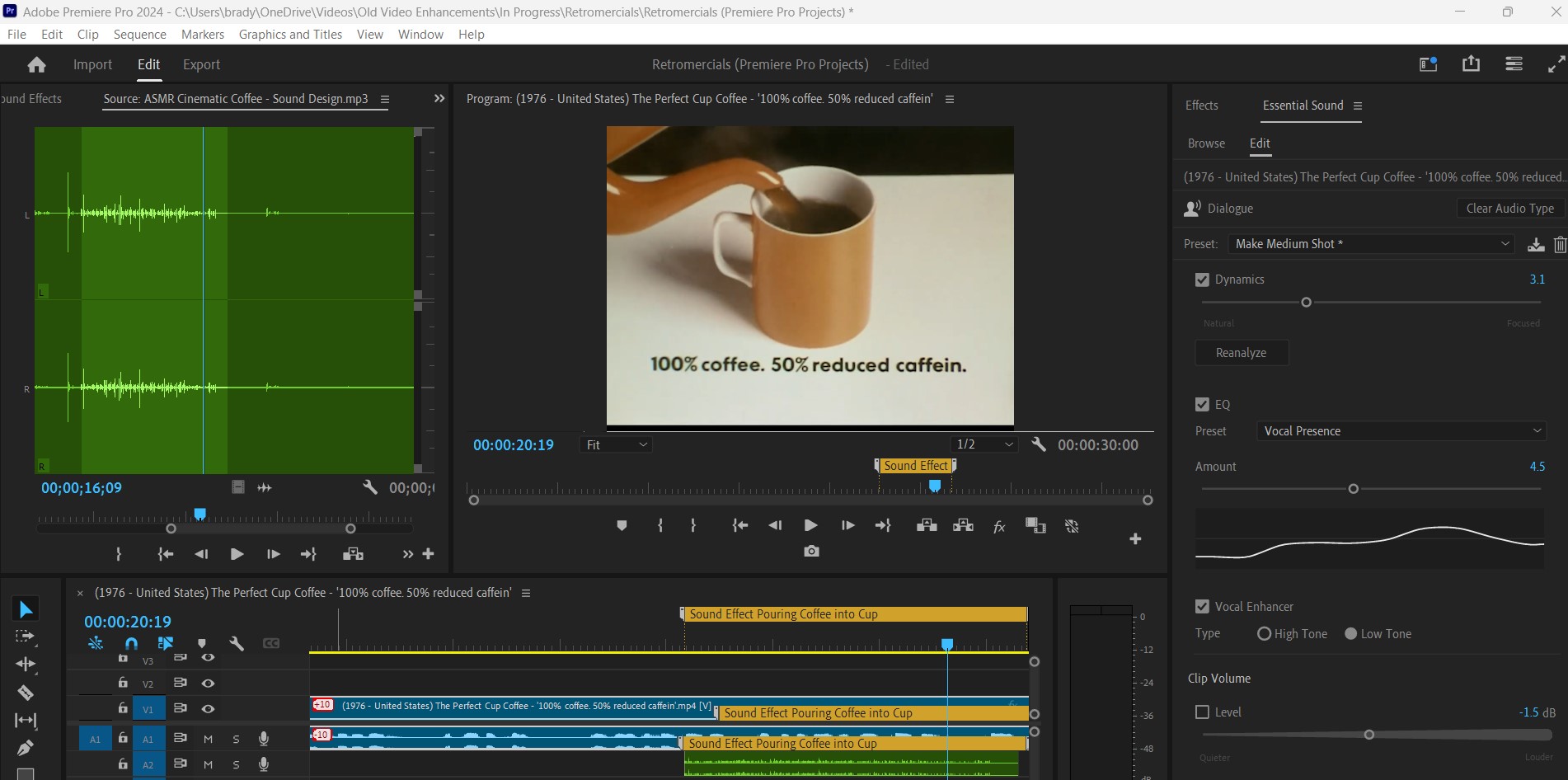 2024-05-28 1931 hours (Inserted Sound Effect of Pouring Coffee Over Barely Audible Pouring Sound from Video, Man's Dialog Already Enhanced)