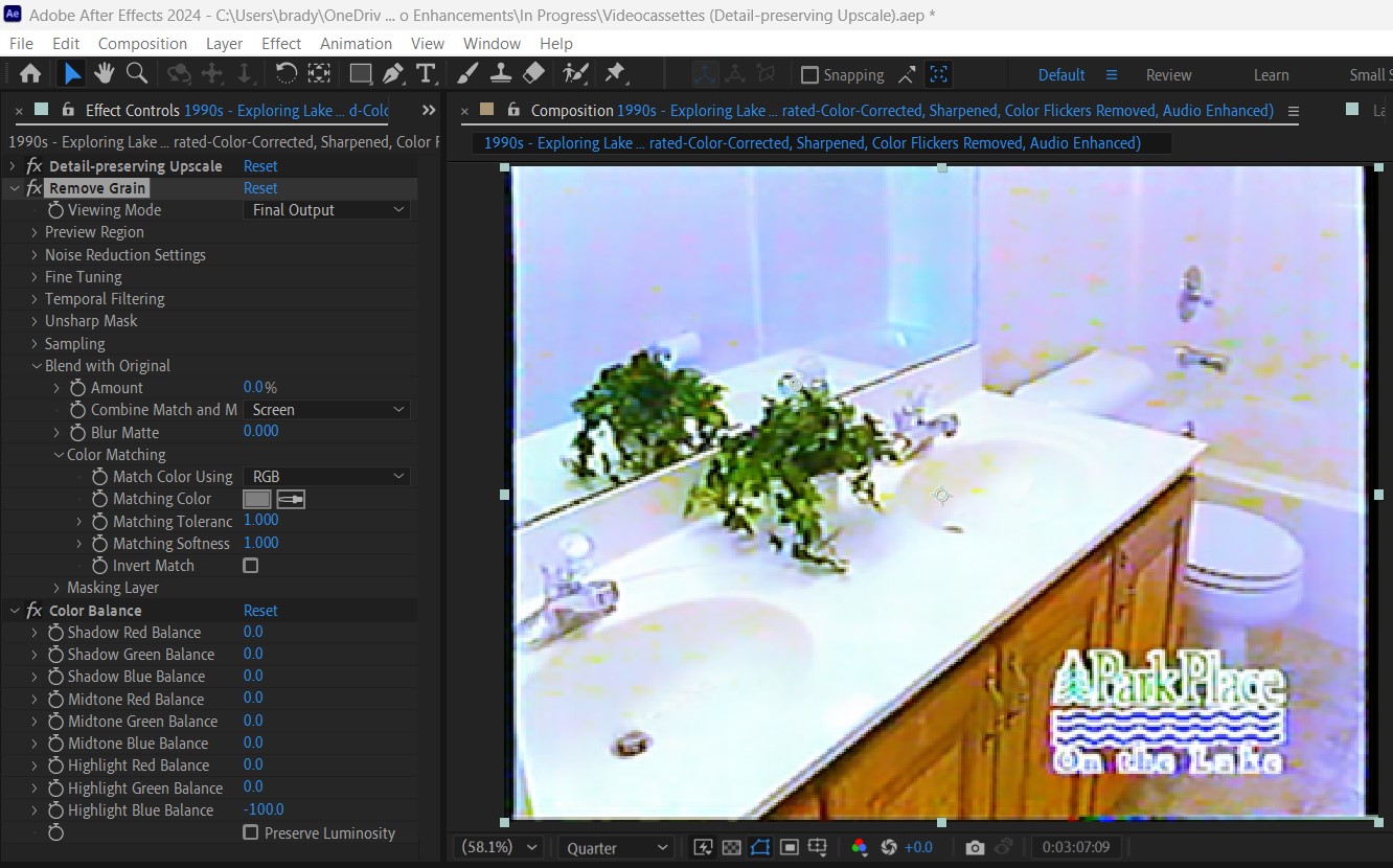 2024-07-30 1807 hours (Trial and Error Reducing Cassette Noise for More Accurate Color on Adobe After Effects)