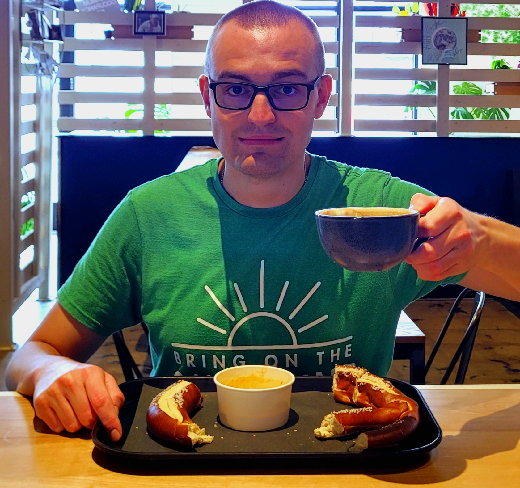 2024-08-30 1050 hours - Brady enjoys Coffee and a Savory Snack at Before & After Brewing