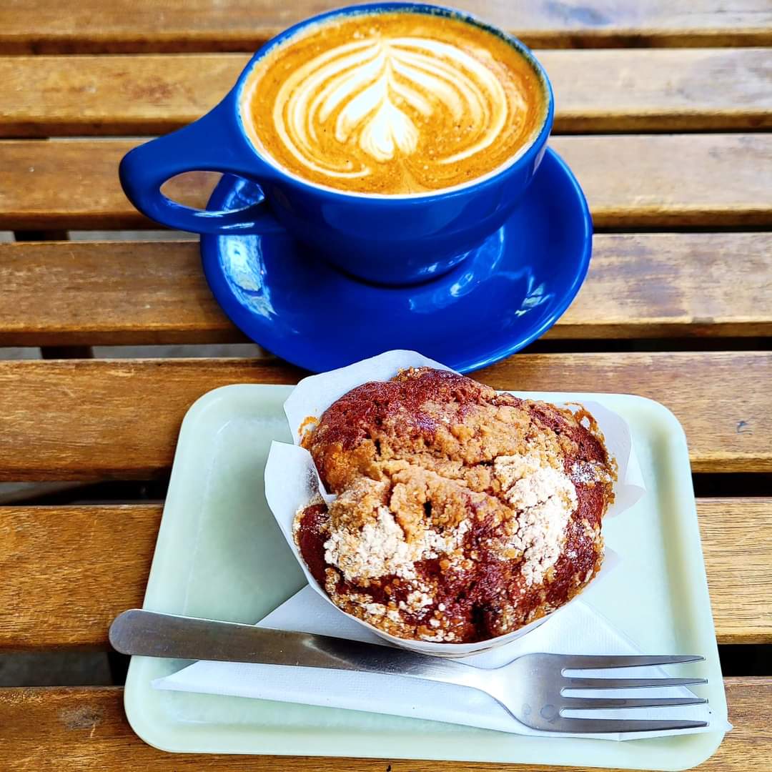 2024-09-09 1108 hours - SEASONAL Pumpkin Spice Latte and Carrot Nut Muffin at Kingdom Coffee Lone Pine