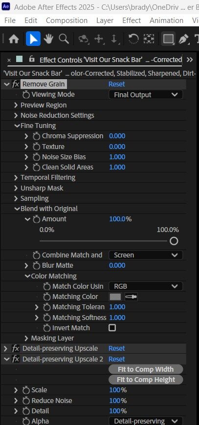 2025-01-23 2332 hours (Trial & Error Removing Noise on Title Cards on Adobe After Effects)