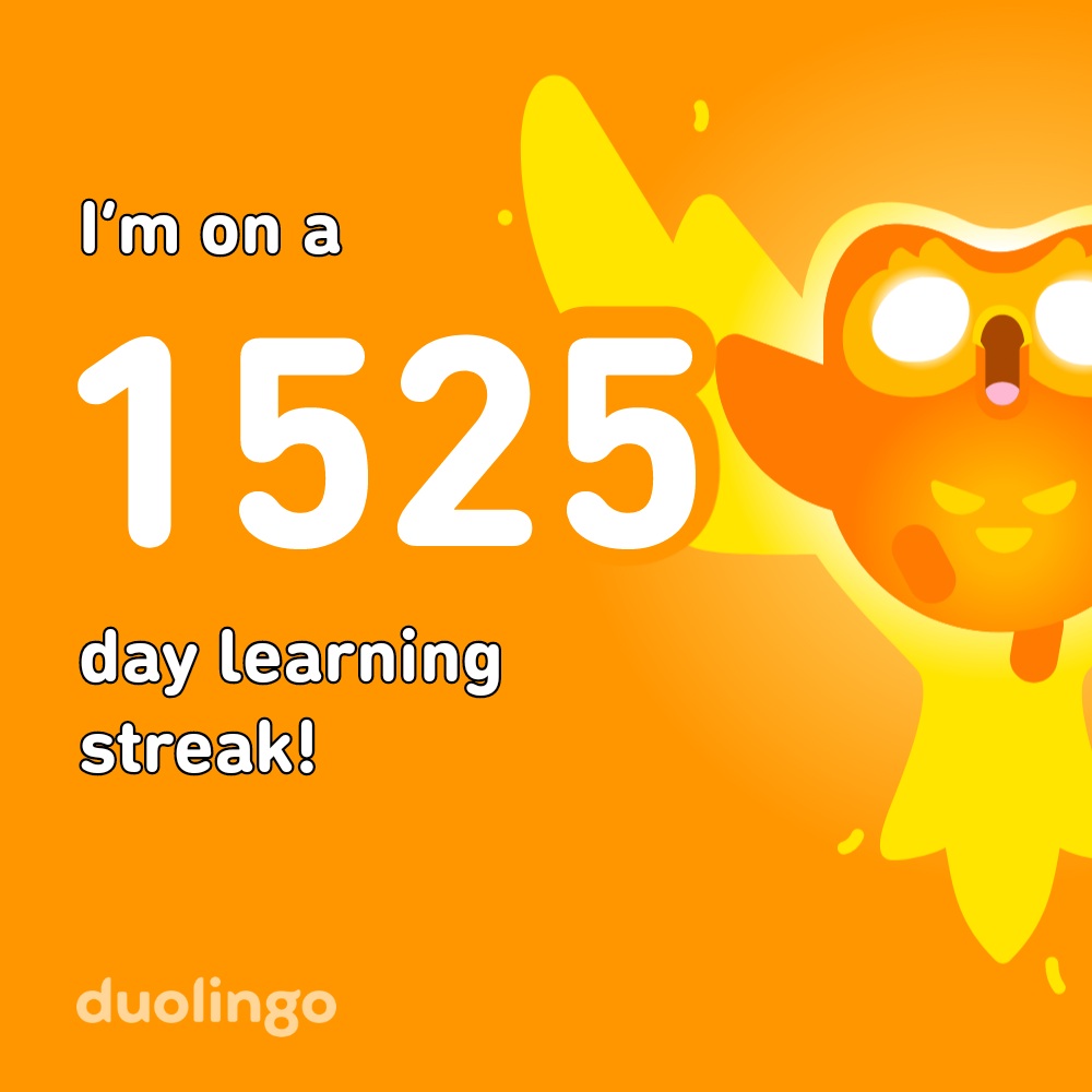 2025-09-14 0840 hours - Brady Marshall's 1,525 Day Streak on Duolingo