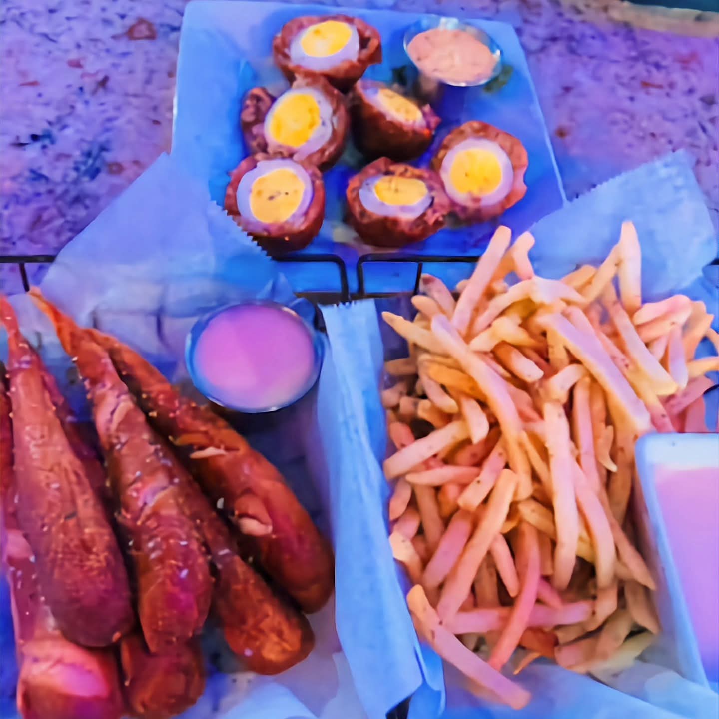 2025-09-16 1636 hours #1 - Scottish Eggs, Pretzel Sticks, and Fries at Dublin's Pass Downtown