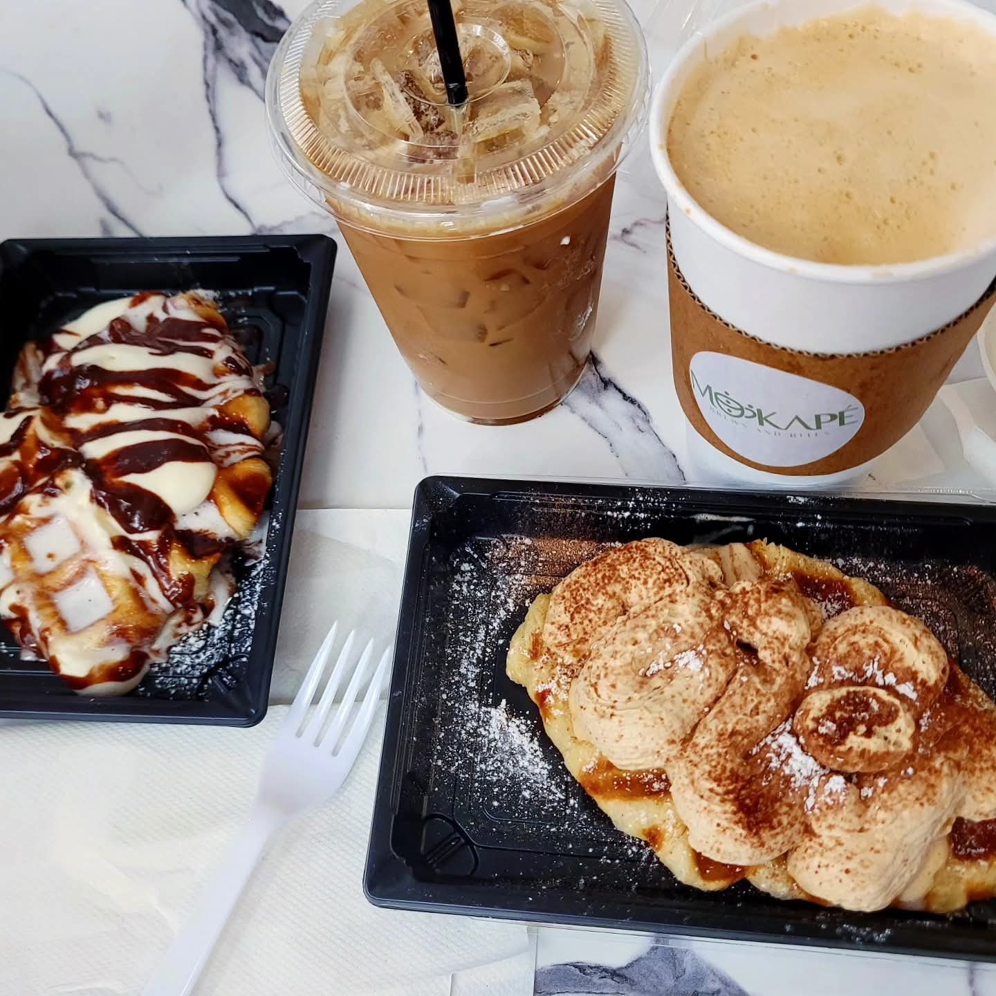 2025-09-30 1531 hours #2 - MOKapé Signature Latte with Nutella (Left) & Tiramisu (Right) Croffles at MOKapé at Battlefield Mall
