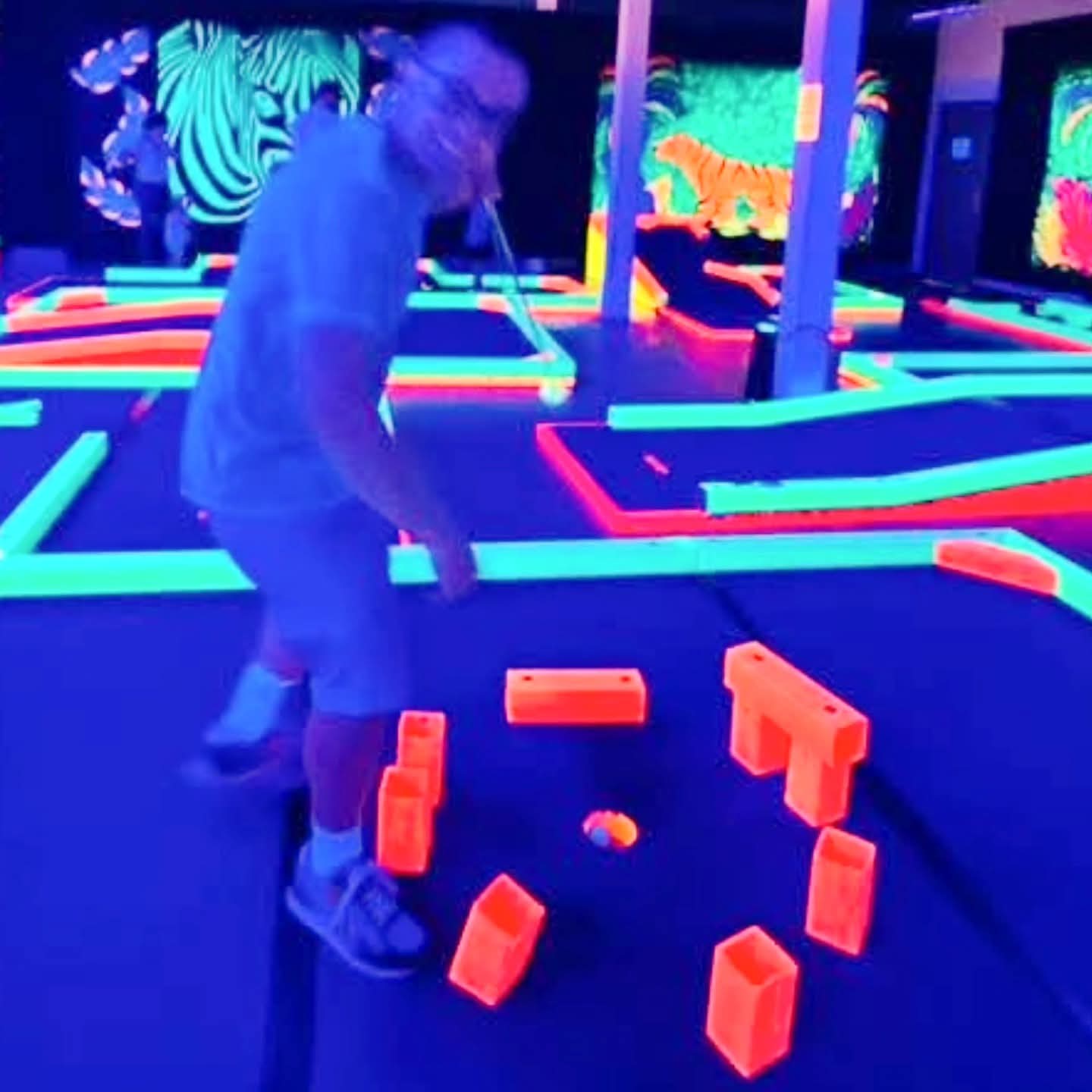 2025-09-30 1631 hours - Brady at the 'Stonehenge' Hole at Glow Golf