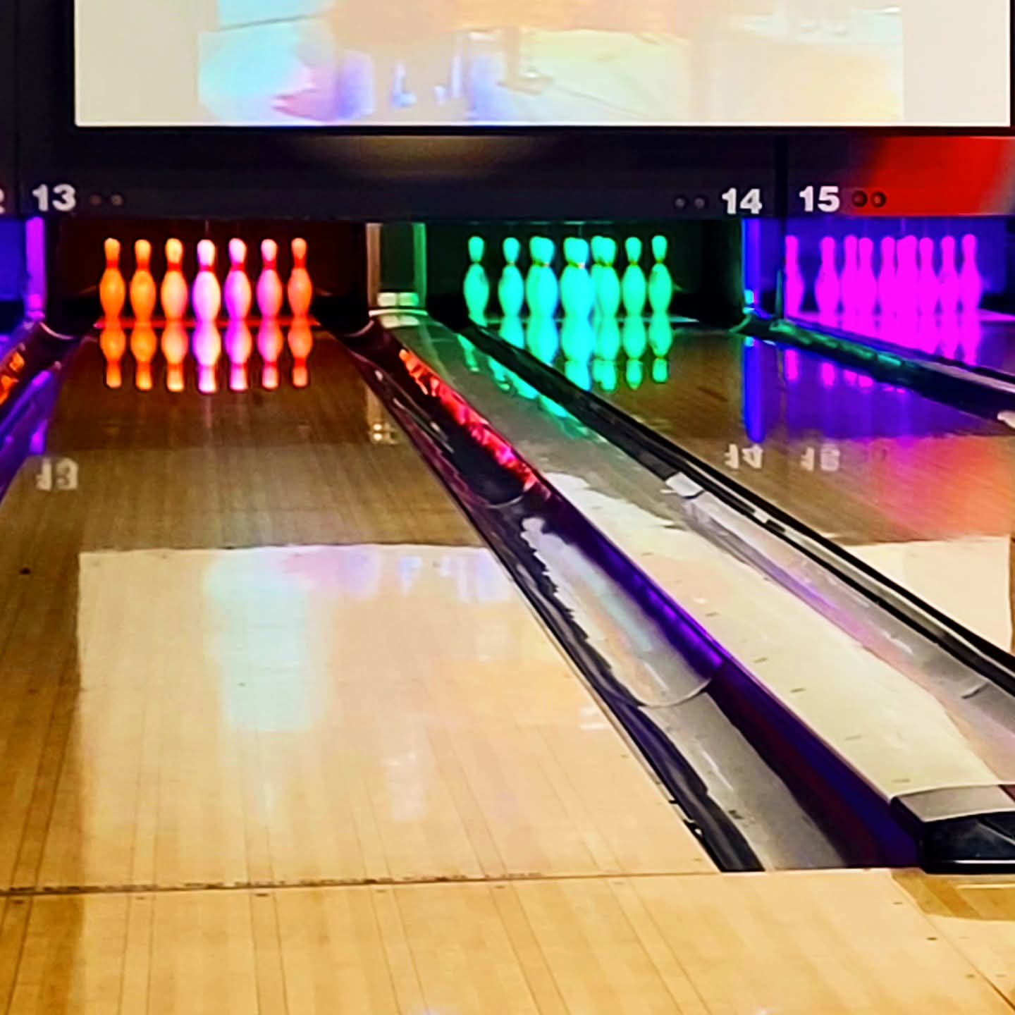 2025-10-20 1527 hours - Color Spectrum of Lights on Bowling Lanes at Andy B's