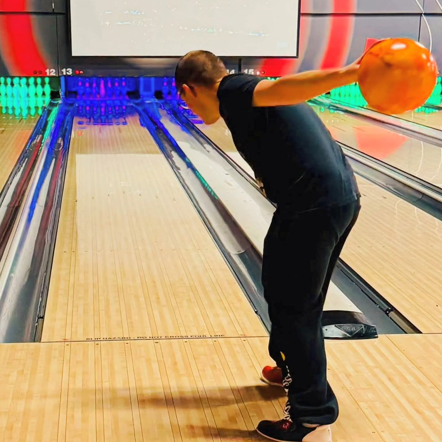 2025-10-20 1614 hours #1 - Brady tries Bowling with One Hand (Dominant Left Hand) at Andy B's