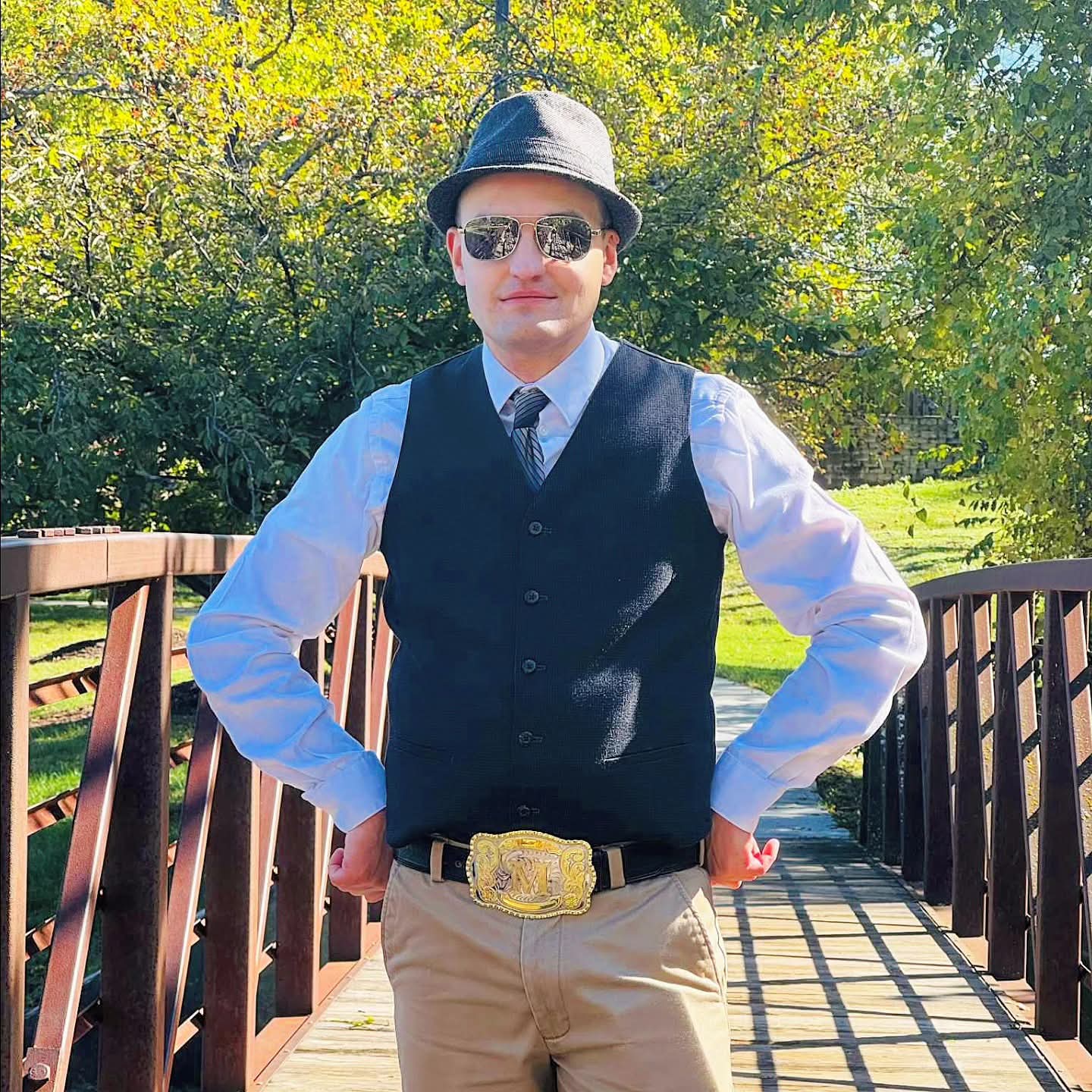 2025-10-31 1226 hours - Cool Cat Brady, Hands on his Hips, at Schaible Lake Park on Halloween MMXXV