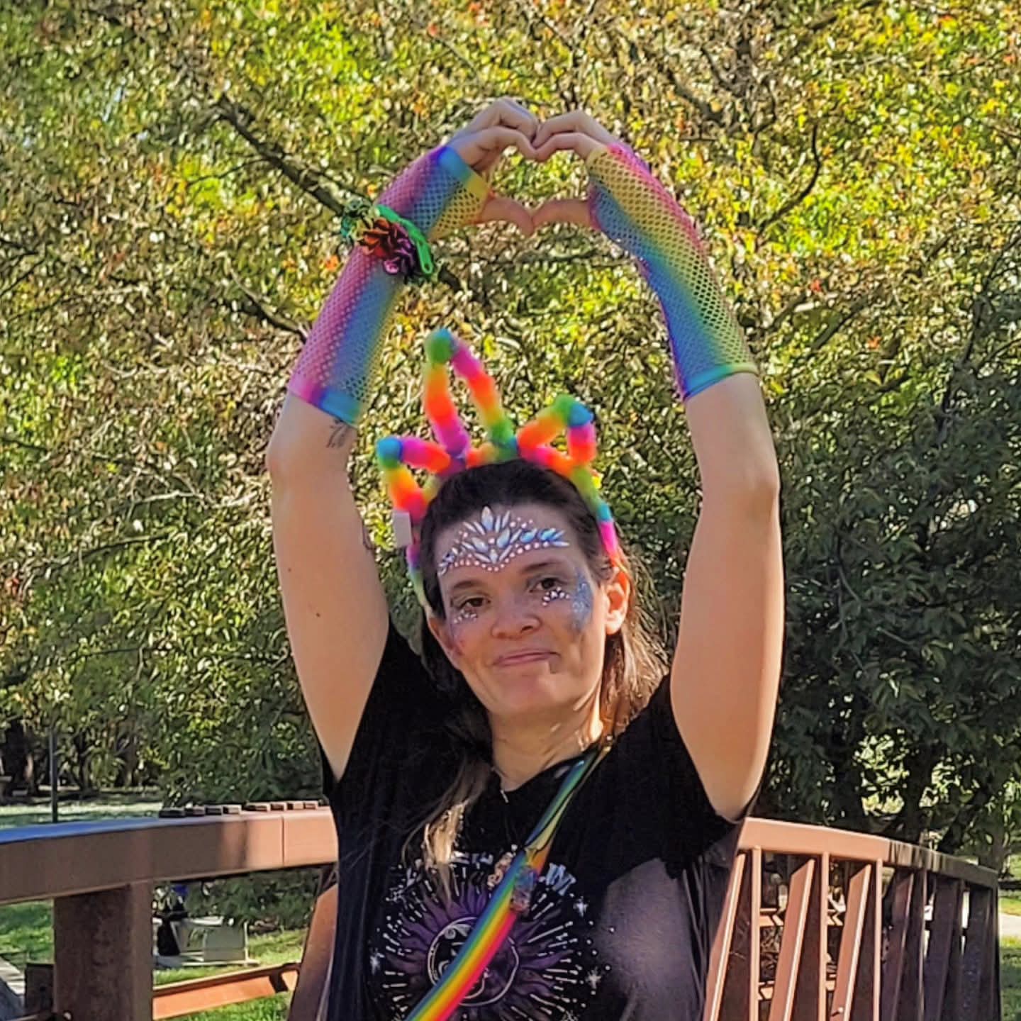 2025-10-31 1227 hours - Rainbow Unicorn Haley Kilburn, Heart Hands, at Schaible Lake Park on Halloween MMXXV