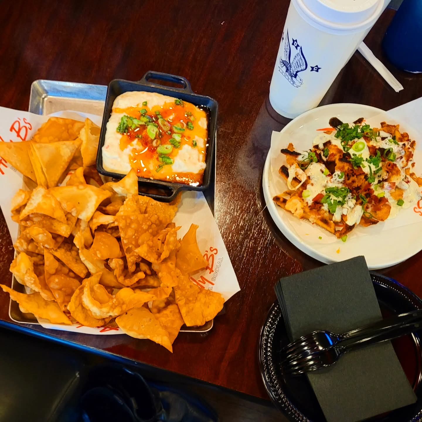 2025-10-31 1650 hours - Unwrapped Crab Rangoon Dip & Chicken Bacon Ranch Fries at Andy B's Springfield