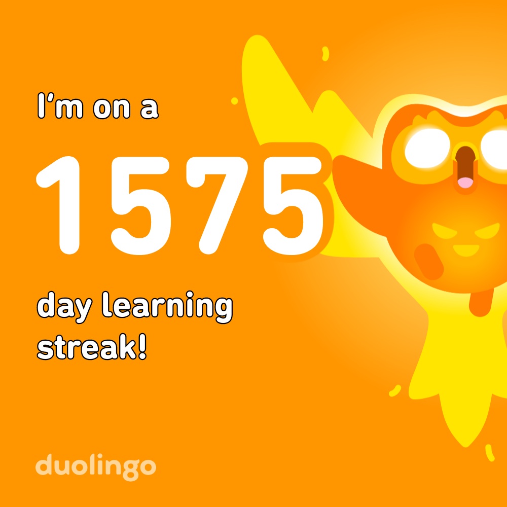 2025-11-03 2223 hours - Brady Marshall's 1,575 Day Streak on Duolingo