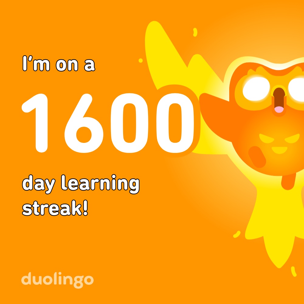 2025-11-28 0905 hours - Brady Marshall's 1,600 Day Streak on Duolingo