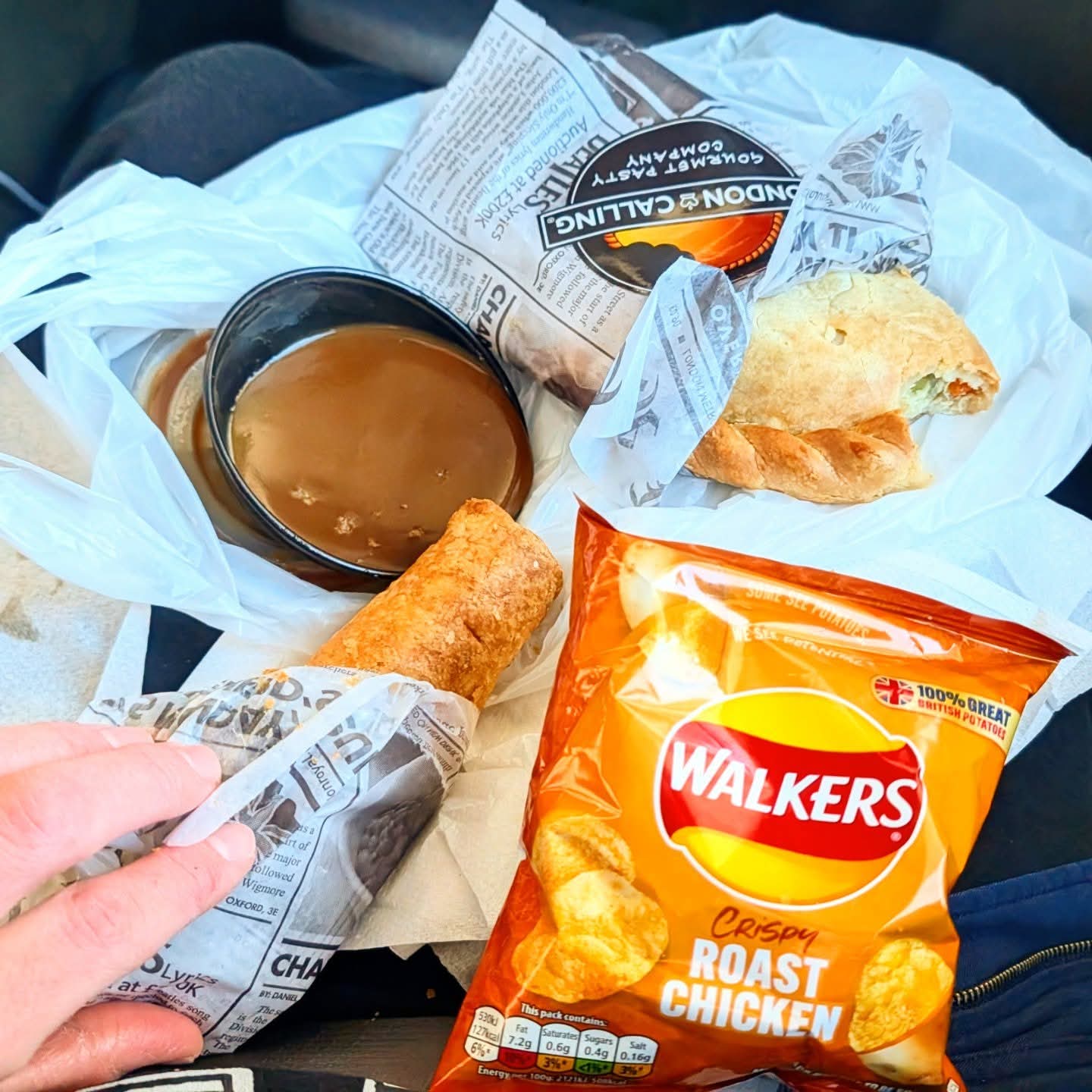 2026-01-28 1534 hours - London Calling's MONTHLY SPECIAL Chicken Pot Pie Pasty with Sausage Roll & IMPORTED Walkers Crisps
