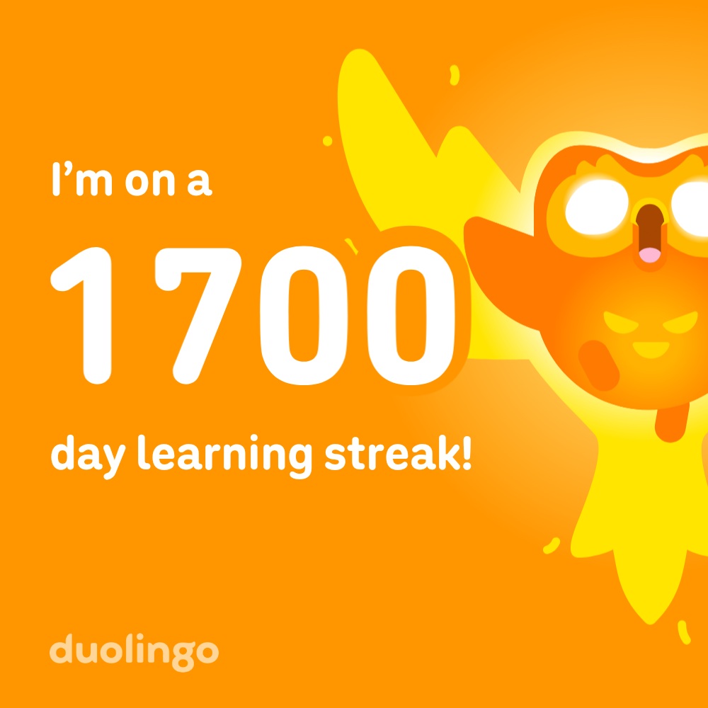 2026-03-08 0820 hours - Brady Marshall's 1,700 Day Streak on Duolingo