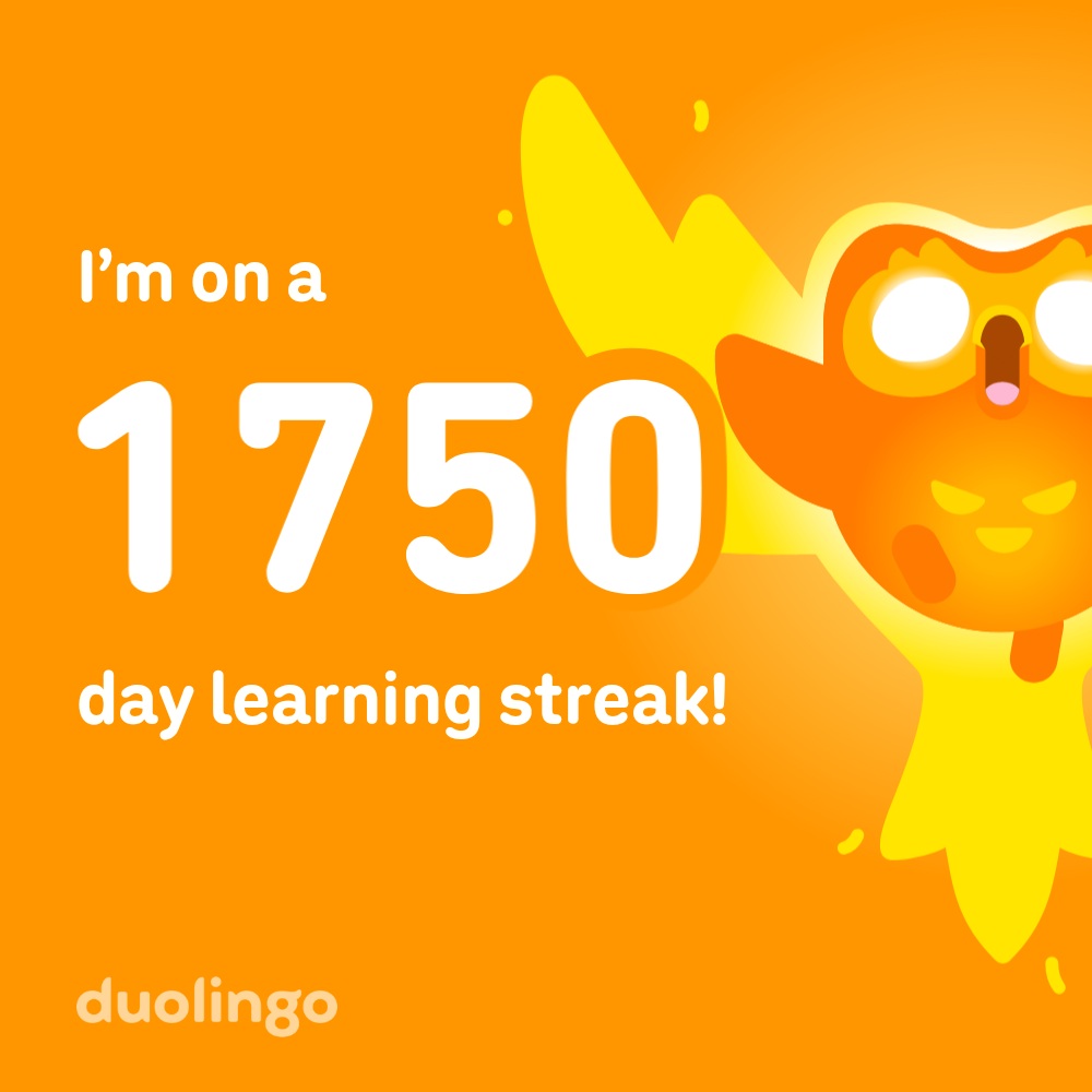 2026-04-27 1131 hours - Brady Marshall's 1,750 Day Streak on Duolingo