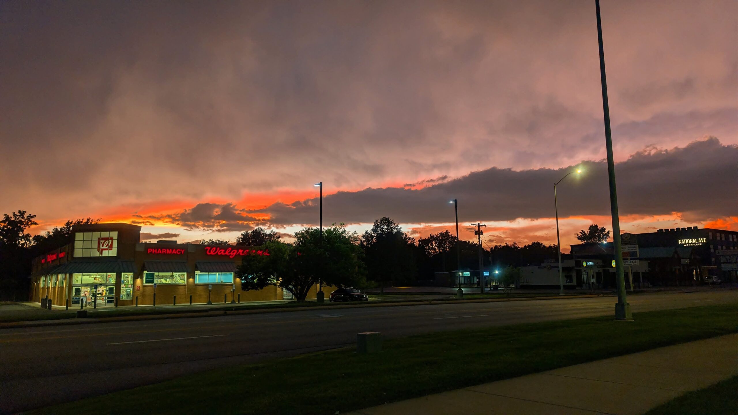 2026-06-11 2047 hours - Ultra-Rare-Colored Spectacular Sunset over Mercy Hospital