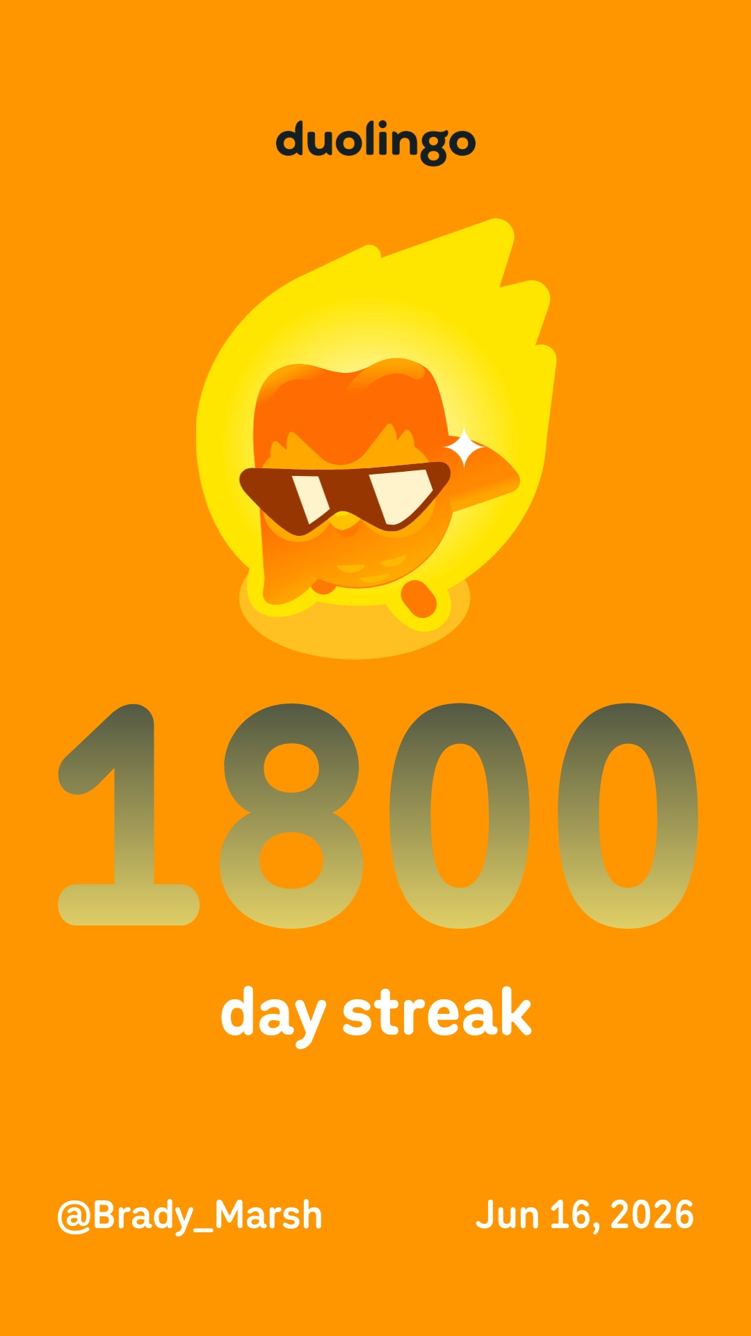 2026-06-16 0002 hours - Brady Marshall's 1,800 Day Streak on Duolingo