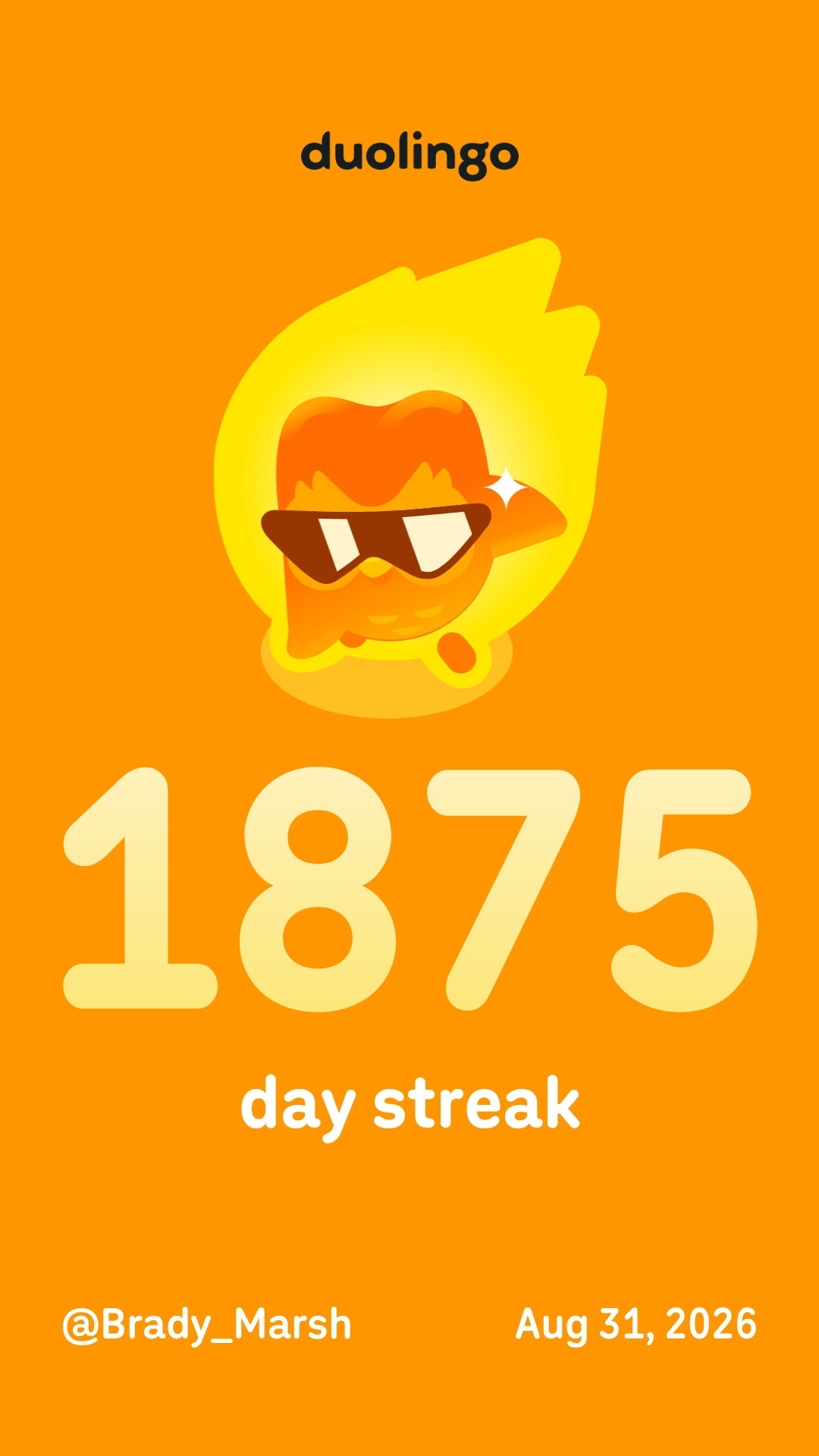 2026-08-31 1036 hours - Brady Marshall's 1,875 Day Streak on Duolingo