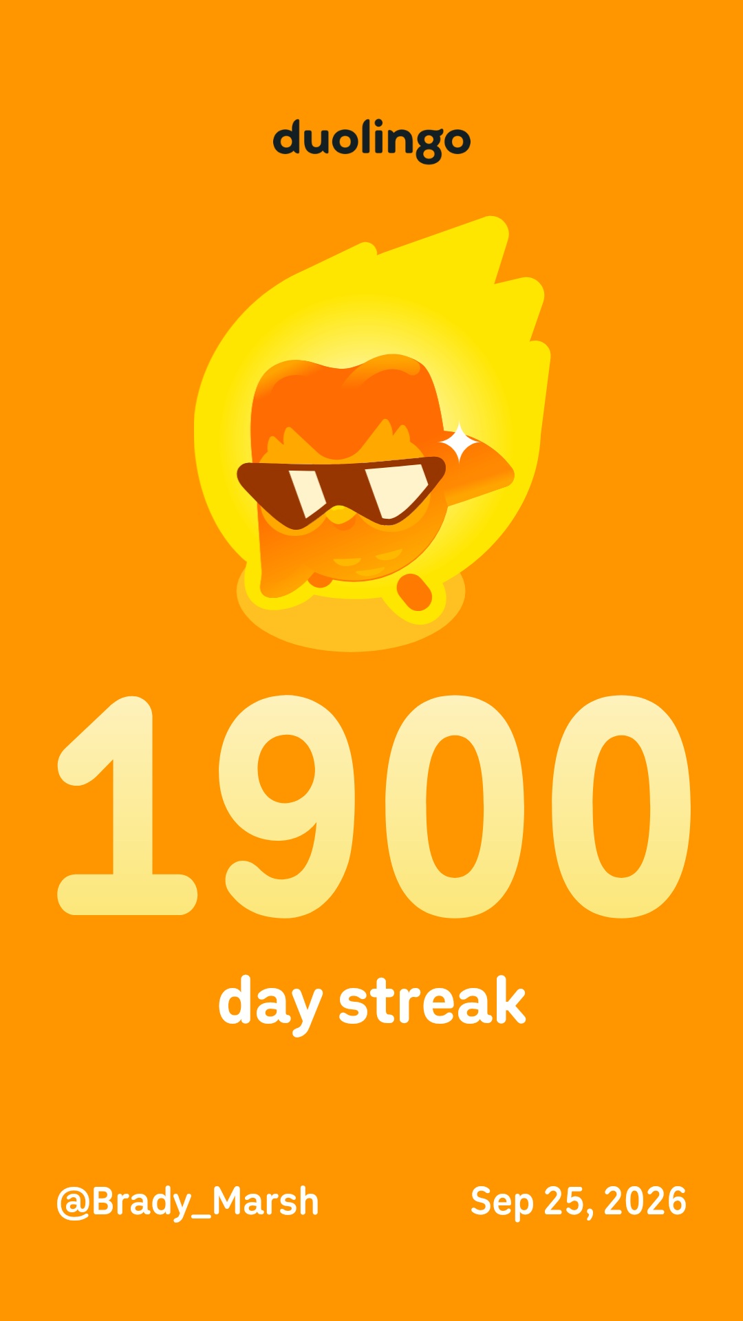 2026-09-25 0954 hours - Brady Marshall's 1,900 Day Streak on Duolingo